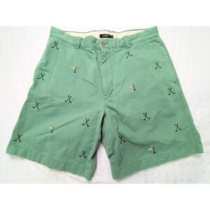 J. Crew Broken In Chino Shorts 34 Green Golf All Over Pattern Golfing Mint
